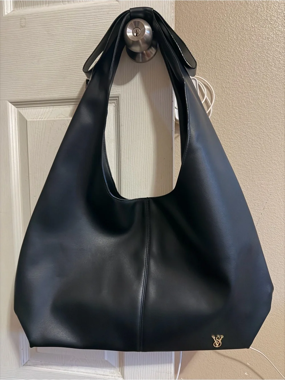 Victoria's Secret Black Faux-Leather Hobo Bag